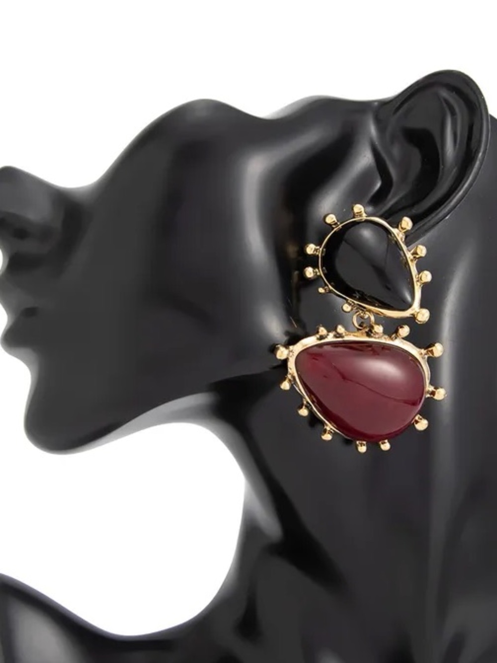 Accessorize Gold-Edged Teardrop Duo Earrings in Black and Burgundy